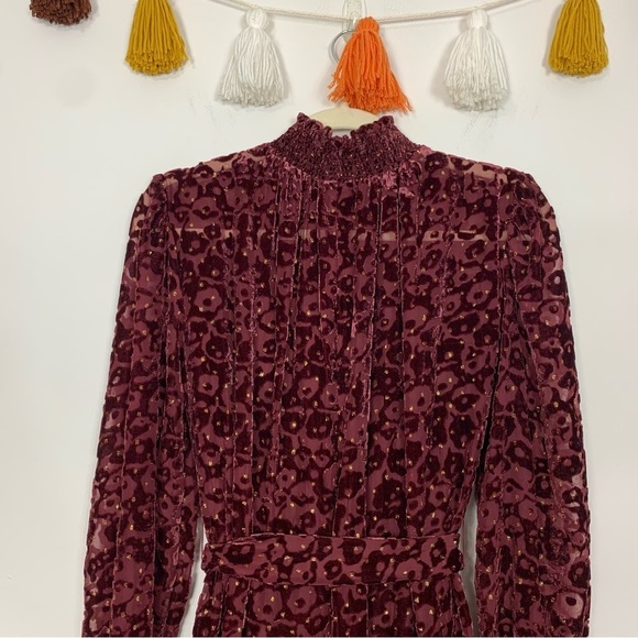 Alex Marie Skyler Burgundy Gold Burnout Velvet Dress Size 4 - Picture 8 of 11